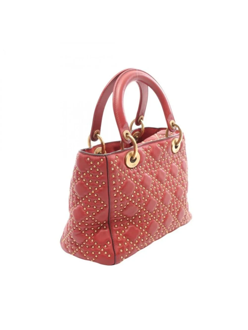 Dior Handbag Lady Dior 2-Way Red Leather Lady Dior Studs Tote